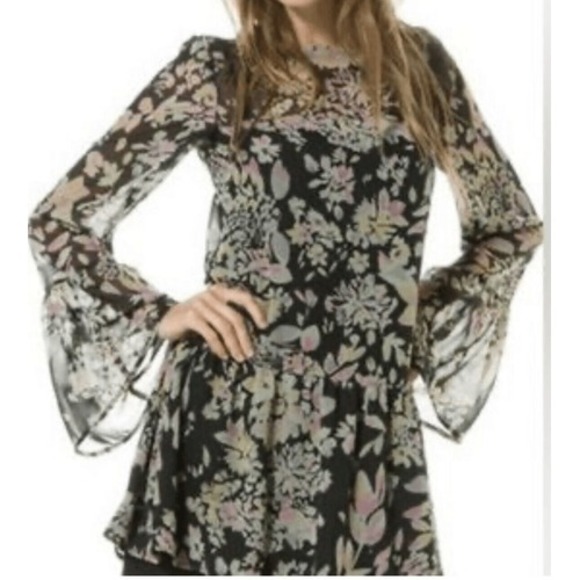 For Love and Lemons Womens Medium Dolled up Mini Dress Black Sheer Bodice Floral